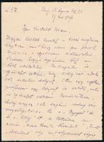 1947 Kolozsvár, Emil Isac (1886-1954) román költő saját kezű, aláírt, magyar nyelvű levele / Cluj, autograph letter of Romanian poet Emil Isac (1886-1954), in Hungarian, signed