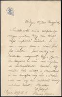 1899 Bp., Herczeg Ferenc (1863-1954) író saját kezű, aláírt levele