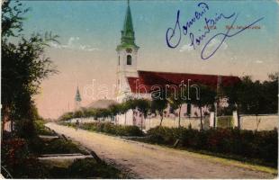 1919 Kula, Szent István utca, templom. Libraria nyomda kiadása / street view, church (EK)