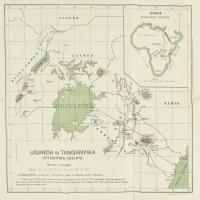 cca 1920-1940 Uganda és Tanganyika áttekintési vázlata, 1:3.500.000, Bp., M. Földrajzi Intézet Rt., hajtott, kis szakadással, 39,5x39,5 cm