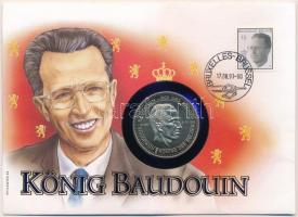 Belgium 1993. I. Baldvin belga király Cu-Ni emlékérem érmés borítékban, bélyegzéssel T:I Belgium 1993. Obituary medallion of Baudouin of Belgium, Cu-Ni in coin envelope and cancellation C:UNC