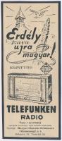 cca 1920-1930 Erdély szava ujra magyar!, irredenta Telefunken Rádió reklám, kartonra kasírozva, 17x7 cm