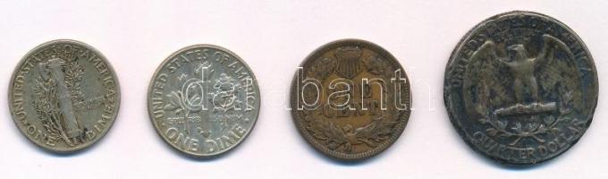Amerikai Egyesült Államok 1908. 1c Br + 1944. 1d Ag "Mercury" + 1956. 1/4$ Ag "Washin...