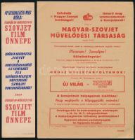 1959 Szovjet Film Ünnep, könyvjelző, 21x5 cm +cca 1950 Magyar-Szovjet Művelődési Társaság prospektusa