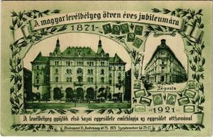 Budapest VI. Andrássy út 25. A magyar levélbélyeg 50 éves jubileumára kiadott emléklap, Levélbélyeggyűjtők Egyesületének Otthona, Fő posta. 2719. számú lap (összesen 3000 darab készült) / The 50th anniversary of the Hungarian postage stamp, Stamp Collectors Associations home, main post office (Rb)