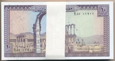 Libanon 1986. 10L (100x) kötegelővel, sorszámkövetők T:I,I- Lebanon 1986. 10 Livre (100x) with wrapp...