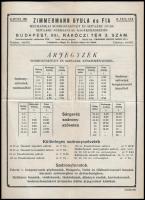 1927 Zimmermann Gyula és fia mechanikai sodronyszövet és szitaáru gyár árjegyzék, Bp., Rákóczi tér 3., kétoldalas, hajtásnyommal, lapszéli kisebb szakadással, 30x23 cm