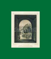 cca 1850 Kilátás a budai vár kapujából acélmetszet paszpartuban  / Buda engraving in paper-frame 27x32 cm