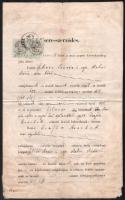 1876 Öcsöd, csere-szerződés ingatlanról, Szarvas kir. járásbíróság bélyegzőjével, 2 db okmánybélyeggel, hajtásnyommal, foltos, sérült