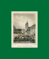 cca 1850 Budapest Hal tér acélmetszet paszpartuban  / Budapest engraving in paper-frame 27x32 cm