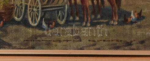 Németh György (1888-1962): Tanya. Olaj, vászon, jelzett. Dekoratív fa keretben, 35x25 cm