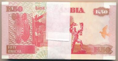 Zambia 2009. 50K (100x) kötegelővel, sorszámkövetők T:I,I- Zambia 2009. 50 Kwacha (100x) in wrapper,...