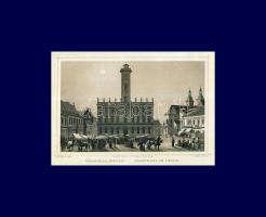 cca 1850 Budapest régi pesti városháza acélmetszet paszpartuban  / Budapest engraving in paper-frame 27x32 cm