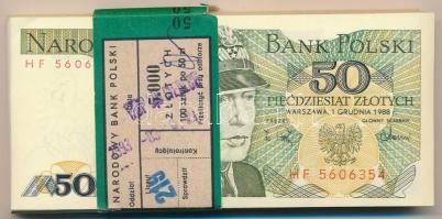 Lengyelország 1988. 50Zl (80x) eredeti sérült kötegelővel, közte sorszámkövetők T:I-II Poland 1988. 50 Zlotych (80x) with original damaged wrapper and some consecutive serials C:UNC-XF