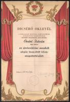 1956 Bp., Dolgozó Ifjúság Szövetsége által kiadott dicsérő oklevél árvízvédelmi munkák idején tanúsított hősies magatartásért, szakadással, kartonra ragasztva