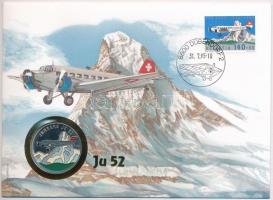 Kongó 1995. 100Fr Cu-Ni "Junkers JU52" multicolor, felbélyegzett borítékban, bélyegzéssel, német nyelvű leírással T:1 Congo 1995. 100 Francs Cu-Ni "Junkers JU52" multicolor, in envelope with stamp and cancellation, with German description C:UNC Krause KM#21