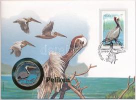 Kuba 1994. 10P "Pelikán" Ni-acél felbélyegzett borítékban, bélyegzéssel T:1  Cuba 1994. 10 Pesos "Pelican" Ni-Steel in envelope with stamp and cancellation C:UNC Krause KM#497