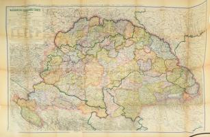 Magyarország közigazgatási térképe 1918-ban, 1942. évi határokkal, tervezte és rajzolta Kogutowicz Manó, 1:900 000, hajtott, szakadt, 76x109 cm