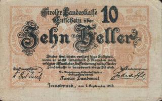 Ausztria/Szövetségi Államok/Tirol 1919.9.1. 10H, 20H, 50H komplett sor T:I,I-