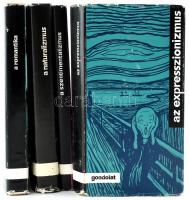 Izmusok sorozat 4 kötete: A szentimentalizmus, A naturalizmus, A romantika, Az expresszionizmus. Bp.,1978-1981, Gondolat. Kiadói egészvászon-kötés, kiadói papír védőborítóban, változó állapotban, kettő foltos lapokkal.