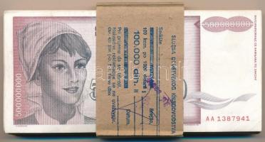 Jugoszlávia 1993. 500.000.000D (94x) eredeti, nem saját banki kötegelővel T:III Yugoslavia 1993. 500.000.000 Dinara (94x) in original, not the own wrapper C:F Krause P#125
