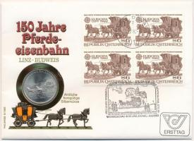 Csehszlovákia 1982. 100K Ag "150 éves a lóvasút" érmés borítékban, bélyeggel és bélyegzéssel T:1 Czechoslovakia 1982. 100 Korun Ag "150 Years - Horse drawn railway" in coin envelope, with stamp and cancellations C:UNC Krause KM#107