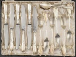 Ezüst (Ag) hat személyes süteményes evőeszköz készlet, ezüst nyelű rozsdamentes acél késekkel, össz....