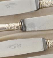 Ezüst (Ag) hat személyes süteményes evőeszköz készlet, ezüst nyelű rozsdamentes acél késekkel, össz....