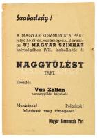 1945 A Magyar Kommunista Párt röplapja, melyben a közelgő nagygyűlésre hívja fel a figyelmet