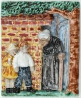 Nógrádi József Jancsi és Juliska kerámia falikép, mázas kerámia, jelzett, kis lepattanással, 18×14,5 cm