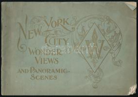 cca 1900-1910 New York City Wonder Views and Panoramic Scenes / New York-i látképek, album fekete-fehér fotókkal, 20 p., tűzött papírkötés, kissé foltos, sérült, sarkán egérrágott, 26x18 cm