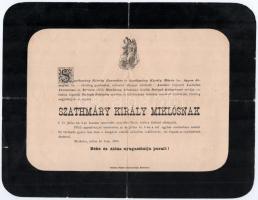 1889 Szathmáry Király Miklós (1831-1889) gyászjelentése, hajtott, kissé szakadt