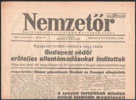 1945 Nemzetőr katonaújság - A küzdő magyarok lapja, 7. évf. 6. szám, benne Budapest ostromának fejleményei, hajtott