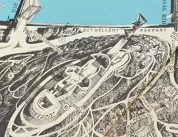 1974 Budapest belső területének távlati térképe, a műemlékek, emlékművek és kulturális intézmények f...