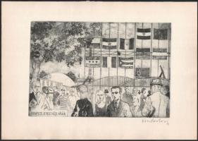 Kondor Lajos (1926-2006): BNV Budapesti Nemzetközi Vásár. Rézkarc, papír, jelzett, 19,5x29 cm