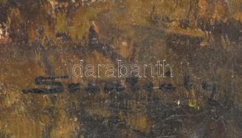 Szentgály jelzéssel: Tanya. Olaj, vászon, javított. Sérült fa keretben. 40x50 cm