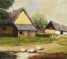 Szentgály jelzéssel: Tanya. Olaj, vászon, javított. Sérült fa keretben. 40x50 cm