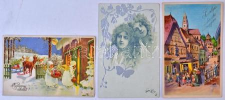 Kb. 100 db RÉGI századfordulós üdvözlő motívum képeslap vegyes minőségben / Cca. 100 pre-1915 greeting motive postcards in mixed quality