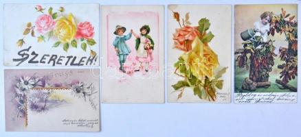 Kb. 100 db RÉGI századfordulós üdvözlő motívum képeslap vegyes minőségben / Cca. 100 pre-1915 greeti...