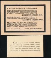 1948 Pécs, a Pécsi Izraelita Hitközség meghívója a pécsi gettóból elhurcoltak emlékére tartott gyászistentiszteletre, valamint a mártírok emlékművének leleplezésére + a gyászünnepélyen résztvevő hivatalok, pártok vezetői részére szóló kártya, a Pécsről Elhurcolt Mártírok Emlékműbizottsága fejléces borítékjában