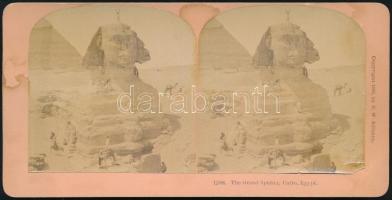 1898 Szfinx, Kairó, Egyiptom, 2 db keményhátú sztereotip fotó, B. W. Kilburn, 7,5x8 cm