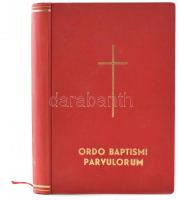 Ordo Baptismi Parvulorum. A gyermekkeresztelés szertartása. A felnőttkeresztelés egyszerűbb szertartásával, a bérmálás szertartásával és az érvényesen megkereszteltek befogadásával a katolikus egyház teljes közösségébe. Bp., 1973., Magyar Katolikus Püspöki Kar, 392 p. Átkötött aranyozott egészvászon-kötés, egy kijáró lappal.   Kaposfüredi Török Marcell (1942-2016) atya névbejegyzésével.