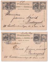 2 db RÉGI (1901 előtti) szecessziós litho művészlap hölgyekkel: Nyár-Tél, Tavasz-Ősz (titkosírással ...