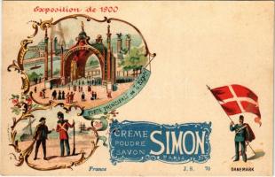 Paris, Exposition de 1900. Porte Principale de lExposition. Simon Creme Poudre Savon / 1900 Paris Exposition with Simon cream soap advertisement. Art Nouveau, floral, litho