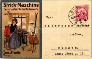 1927 Claes & Flentje Strick-Maschine Bester und leichtester Broterwerb für Familien / German knitting machine advertisement card. litho (EK)
