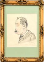 Kelen Imre (1896-1978): Bethlen István karikatúra, ceruza-tus-akvarell, papír, jelzett, paszpartuba, üvegezett fa keretben, 14,5x14,5 cm, keret: 27x20,5 cm