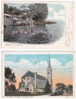 Abbazia, Opatija; Angiolinabad / strand / beach + 1926 Fall River (Mass.), St. Marys Cathedral, automobiles. - Mindkét lap Kallós Bertalannak államtitkárnak címzeve