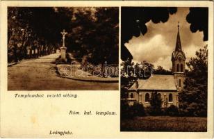 1948 Leányfalu, Templomhoz vezető sétány, Római katolikus templom. Stampf Béla kiadása