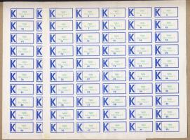 A megszűnt Pécs Vasas 2 postahivatal 2 teljes 50-es ív öntapadós "K" ragjegye