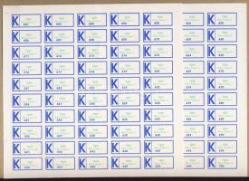 A megszűnt Pécs Vasas 2 postahivatal 2 teljes 50-es ív öntapadós "K" ragjegye